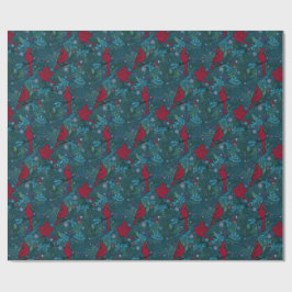 Kardinalen en coniferen, wintervakantiepatroon cadeaupapier