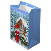 Kardinalen en feeder van kerstvogels medium cadeauzakje (Voorkant Gekanteld)