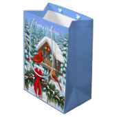 Kardinalen en feeder van kerstvogels medium cadeauzakje (Achterkant Gekanteld)