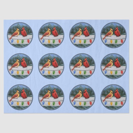 Kardinalen en kerstlampjes Blue Tissuepapier (Voorkant)