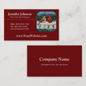 Kardinalen en kerstlampjes rood visitekaartje (Voorkant / Achterkant)