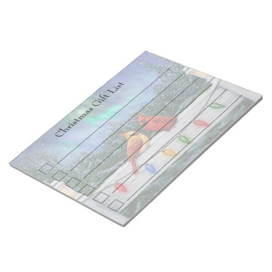 Kardinalen en Kerstverlichting Winter Sneeuw Notitieblok (Schuin)