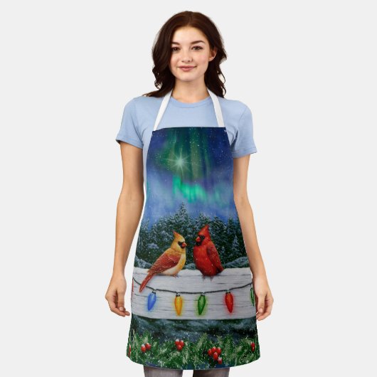Kardinalen en Kerstverlichting Winter Sneeuw Schort (Gedragen)
