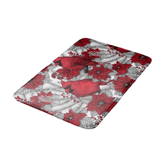 Kardinalen en poinsettia, rood en wit badmat (Gekanteld)