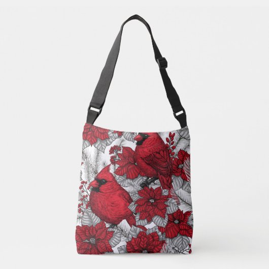 Kardinalen en poinsettia, rood en wit crossbody tas (Voorkant)