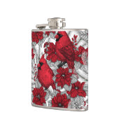 Kardinalen en poinsettia, rood en wit heupfles (Links)