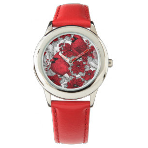 Kardinalen en poinsettia, rood en wit horloge