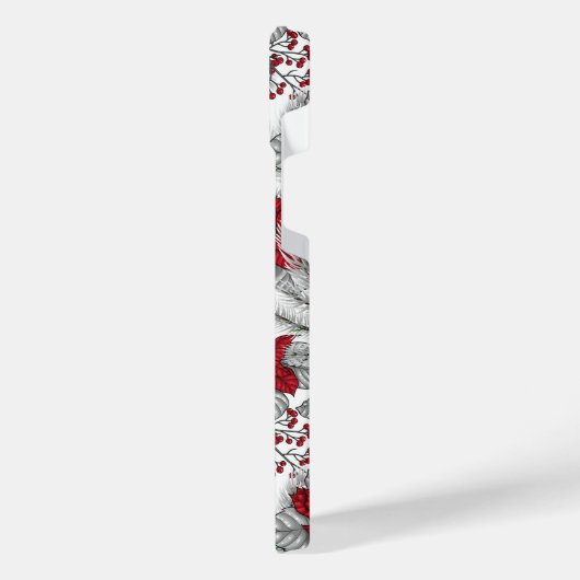 Kardinalen en poinsettia, rood en wit iPhone hoesje (Linkerkant)