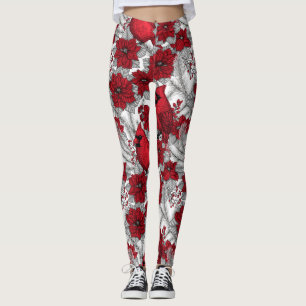 Kardinalen en poinsettia, rood en wit leggings