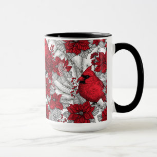 Kardinalen en poinsettia, rood en wit mok