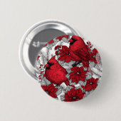 Kardinalen en poinsettia, rood en wit ronde button 5,7 cm (Voorkant /achterkant)