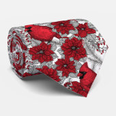 Kardinalen en poinsettia, rood en wit stropdas (Opgerold)