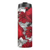 Kardinalen en poinsettia, rood en wit thermosbeker (Voorkant)