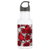 Kardinalen en poinsettia, rood en wit waterfles (Voorkant)