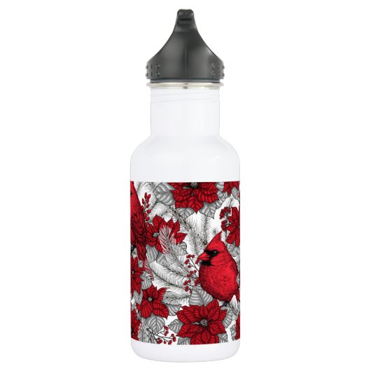 Kardinalen en poinsettia, rood en wit waterfles  (Rechts)