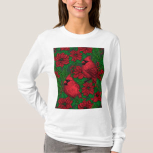 Kardinalen en poinsettia voor kerstmis t-shirt