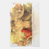 Kardinalen in de herfst keukenhanddoek (Verticaal)