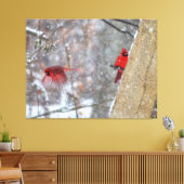 Kardinalen in de sneeuw canvas afdruk (Insitu (Woonkamer))