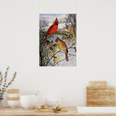 Kardinalen in de winter poster (Keuken)