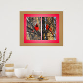 Kardinalen in een "Crisp"-winterochtend Poster (Keuken)