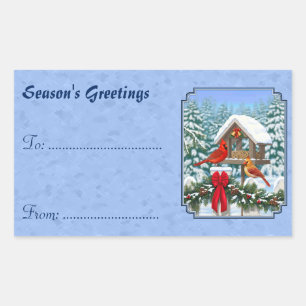 Kardinalen Kerstfeest Blauw Rechthoekige Sticker