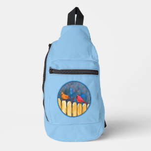 Kardinalen op het hek in de winter schilderij Orig Sling Bag