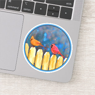 Kardinalen op het hek Schilderij - Originele Kunst Sticker
