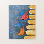 Kardinalen op het schilderen van de hek - Oorspron Legpuzzel (Verticaal)