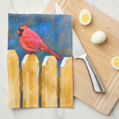 Kardinalen op het schilderen van de hek - Oorspron Theedoek (Quarter Fold)