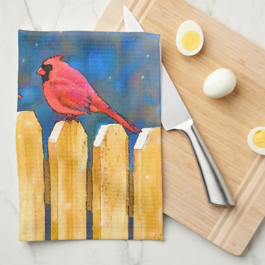 Kardinalen op het schilderen van de hek - Oorspron Theedoek (Quarter Fold)