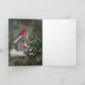 Kardinalen op SneeuwVogelhuis Feestdagen Kaart (Binnen)