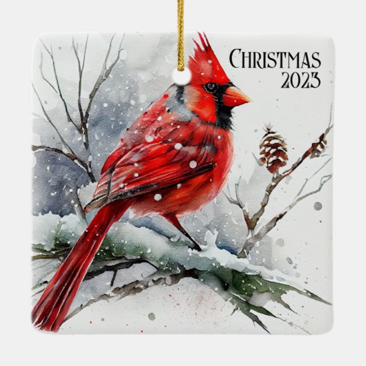 Kardinalen op Tree Branch een kerst Keramisch Ornament (Achterkant)