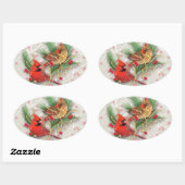 Kardinalen Paar Kerstmis Ovale Sticker (Vel)