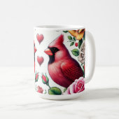 Kardinalen te midden van levendige Rozen Koffiemok (Voorkant rechts)