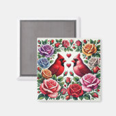 Kardinalen te midden van levendige Rozen Magneet (Voorkant / Achterkant)