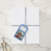 Kardinals kerstfeest blauw cadeaulabel (Met Touw)