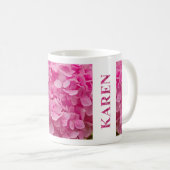 "Karen" in Pink Spring Hydrangea Letters & Flower Koffiemok (Voorkant rechts)