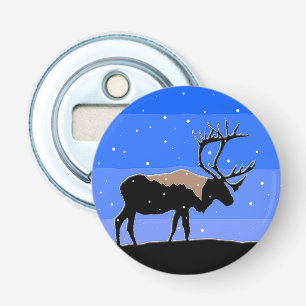 Kariboe in de Winter - het Originele Art. van het Button Flesopener