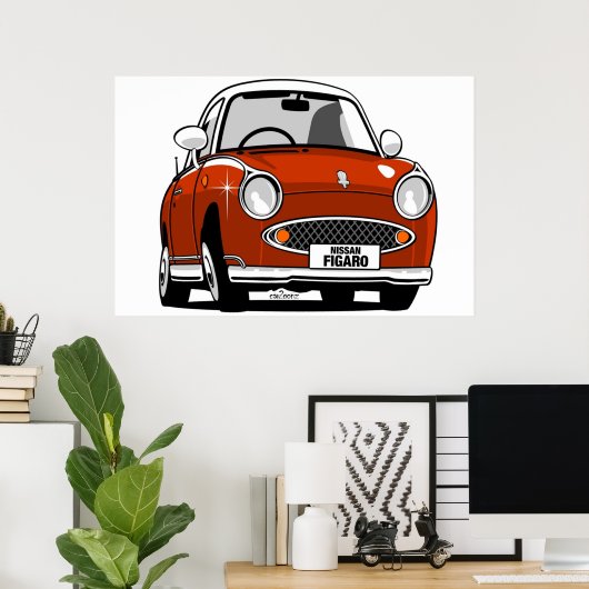 Karicatuur van Nissan Figaro rood Poster (Thuiskantoor)