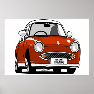 Karicatuur van Nissan Figaro rood Poster