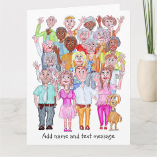 Karikaturen van treurige mensen die zwaaien kaart