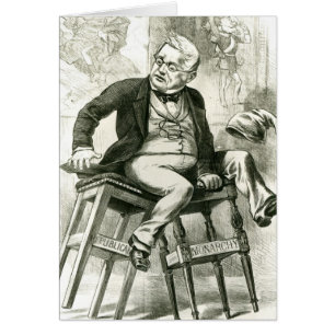 Karikatuur van Adolphe Thiers tussen twee