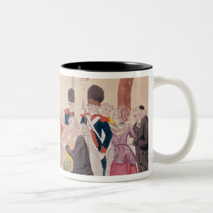 Karikatuur van de manier om aristocratisch te make tweekleurige koffiemok