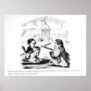 Karikatuur van Delacroix en Ingres Poster