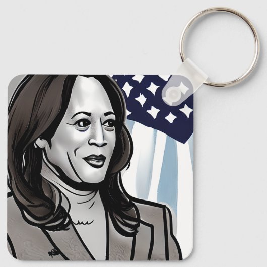 Karikatuur van Kamala Harris Sleutelhanger (Achterkant)