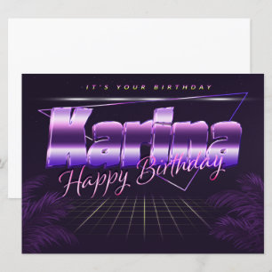 Karina prénom carte rétro lilas pour anniversaire