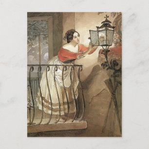 Karl Bryullov - Italiaanse vrouw die een lamp aant Briefkaart