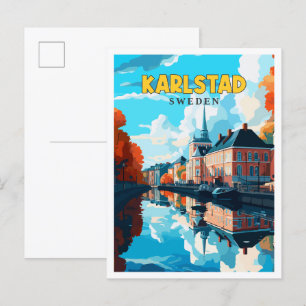 Karlstad Zweden vintage reisillustratie Briefkaart