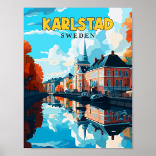 Karlstad Zweden vintage reisillustratie Poster