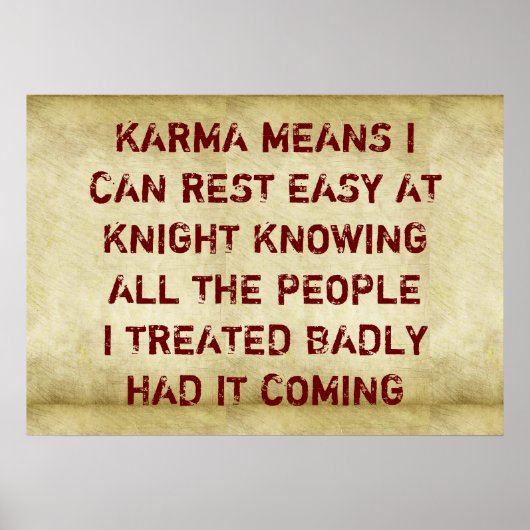 Karma betekent dat ik 's nachts rustig kan rusten, poster (Voorkant)